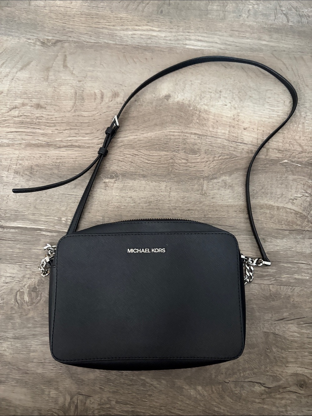 Michael Kors Black Saffiano Crossbody with Silver Hardware